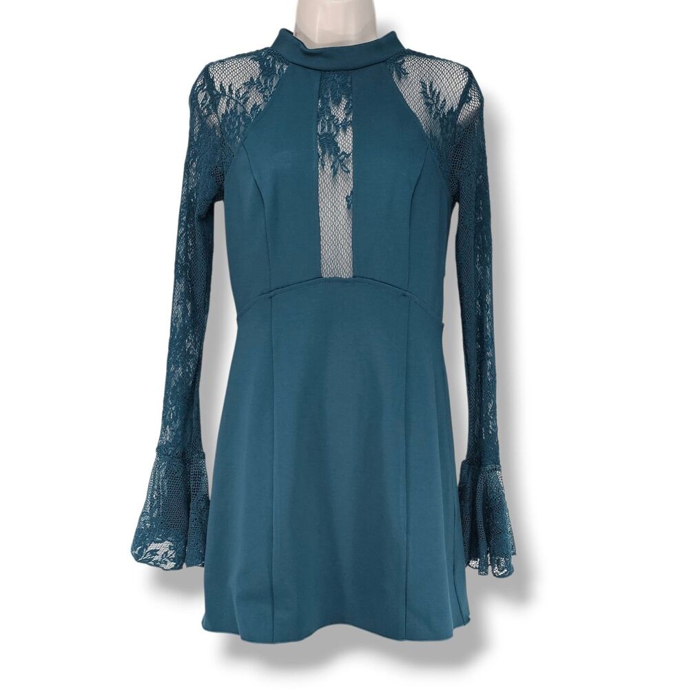 Free People Its Now or Never Mini Dress Teal Jewel Size S Boho Whimsigoth NWT